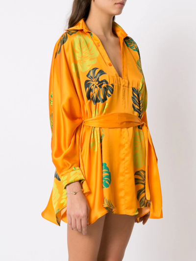 Amir Slama Palm Leaf Print Beach Dress In Orange