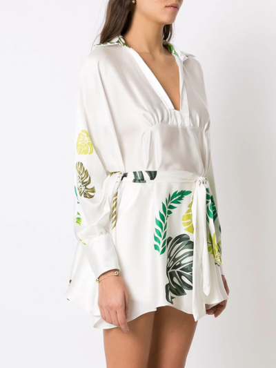 Shop Amir Slama Palm Leaf Print Beach Dress In White