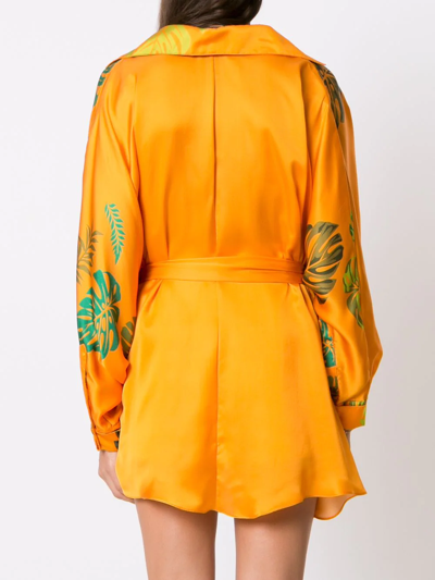 Amir Slama Palm Leaf Print Beach Dress In Orange