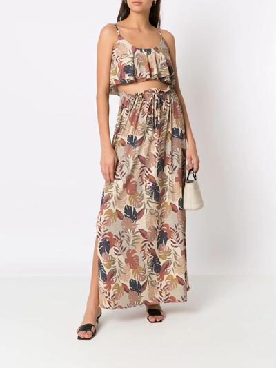 Amir Slama Palm Leaf Print Cropped Top In Neutrals