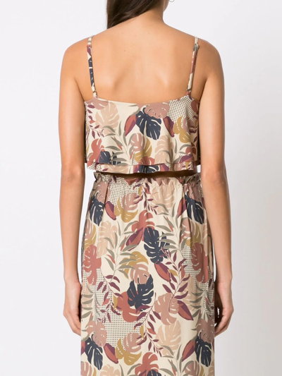 Shop Amir Slama Palm Leaf Print Cropped Top In Neutrals