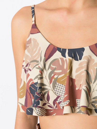 Amir Slama Palm Leaf Print Cropped Top In Neutrals