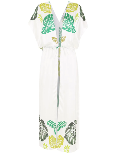 Shop Amir Slama Palm Leaf Print Beach Dress In White