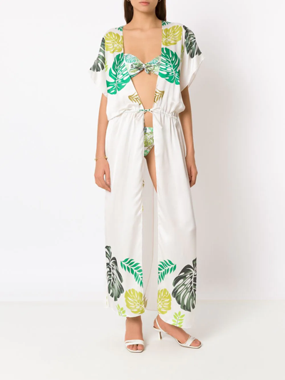 Shop Amir Slama Palm Leaf Print Beach Dress In White
