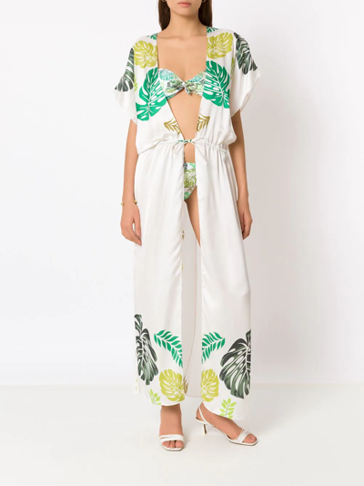 Amir Slama Palm Leaf Print Beach Dress In White