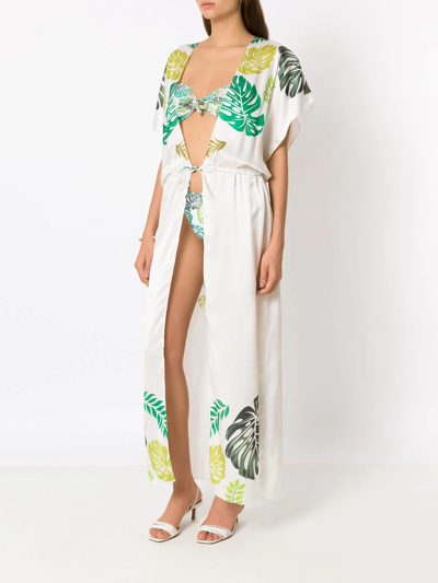 Shop Amir Slama Palm Leaf Print Beach Dress In White