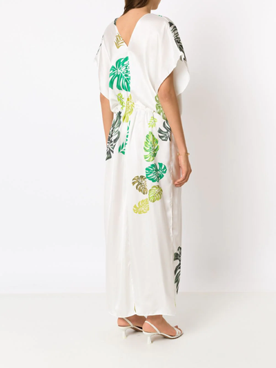 Shop Amir Slama Palm Leaf Print Beach Dress In White