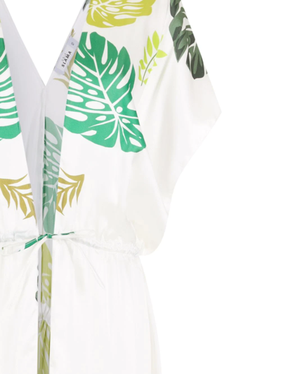 Amir Slama Palm Leaf Print Beach Dress In White