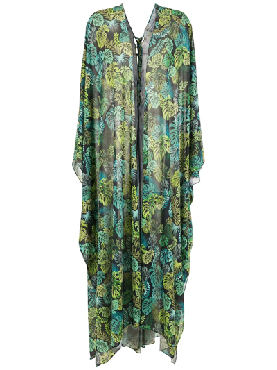 Shop Amir Slama Tropical Print Kaftan In Green