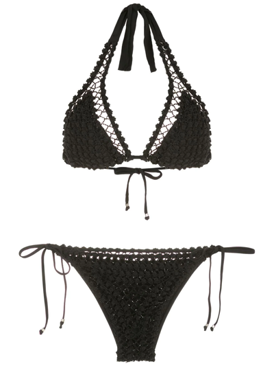 Shop Amir Slama Crochet Layer Bikini In Black