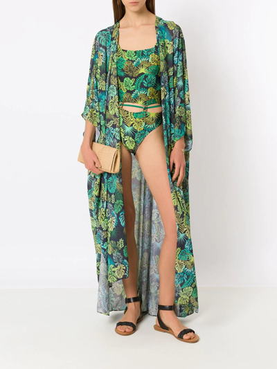 Shop Amir Slama Tropical Print Kaftan In Green