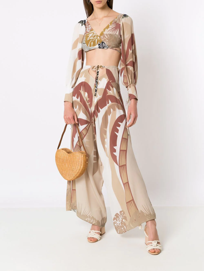 Amir Slama Tropical Print Wide Leg Trousers In Neutrals