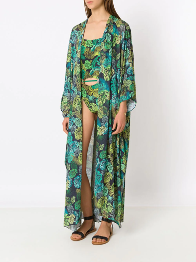 Shop Amir Slama Tropical Print Kaftan In Green