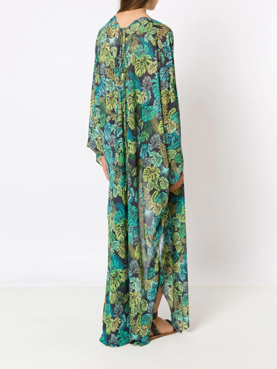 Shop Amir Slama Tropical Print Kaftan In Green