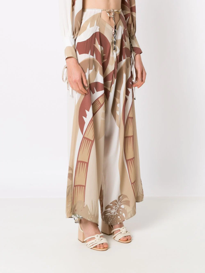 Amir Slama Tropical Print Wide Leg Trousers In Neutrals