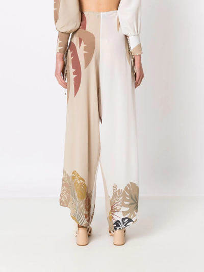 Amir Slama Tropical Print Wide Leg Trousers In Neutrals