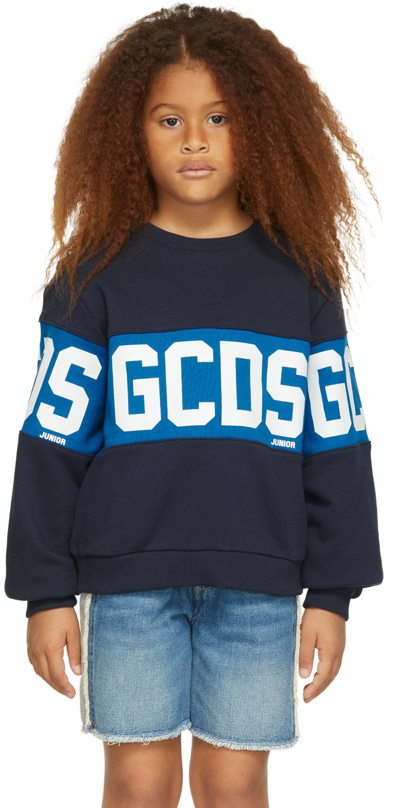 Shop Gcds Kids Navy Logo Sweatshirt In 40016 Navy Blue