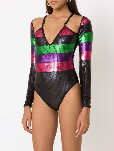 Shop Amir Slama Sequin Cut-out Swimsuit In Multicolour