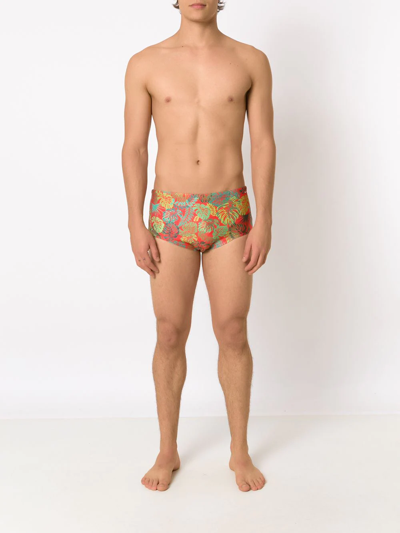 Shop Amir Slama Leaf Print Swim Briefs In Red