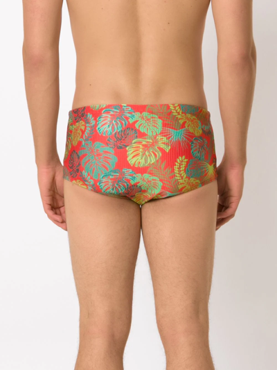 Amir Slama Leaf Print Swim Briefs In Red
