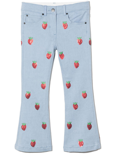 Shop Stella Mccartney Embellished Strawberry-print Jeans In Blue