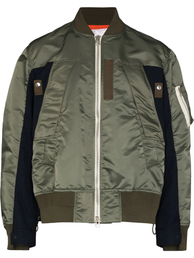 Khaki Twill Mix Bomber Jacket In Green