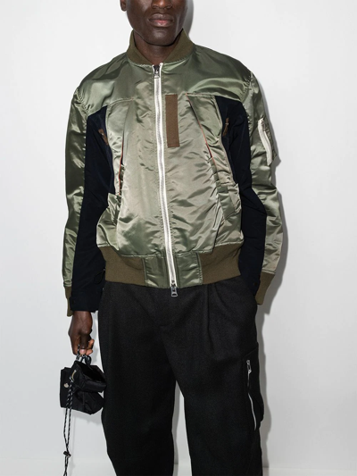 Sacai Khaki Twill Mix Bomber Jacket In Green | ModeSens