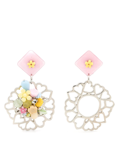 Shop Amir Slama Floral-appliqué Drop Earrings In Silver