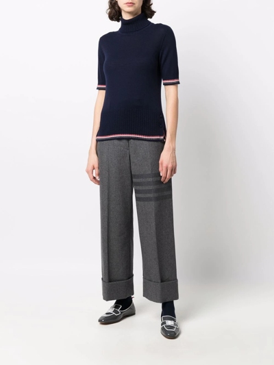 Thom Browne Rwb Stripe-trim Cashmere Top In Blue