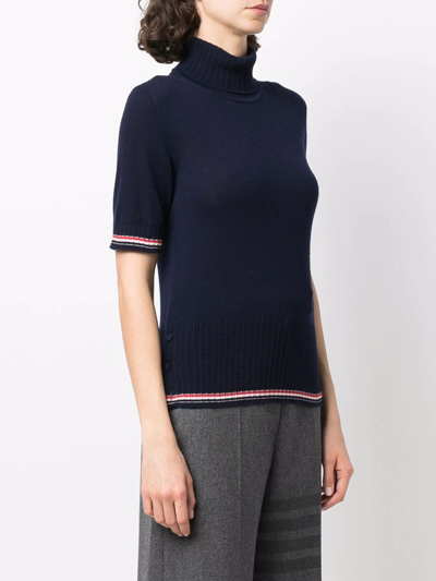 Thom Browne Rwb Stripe-trim Cashmere Top In Blue
