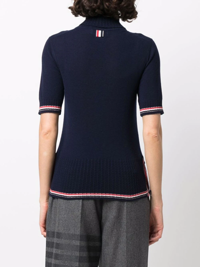 Thom Browne Rwb Stripe-trim Cashmere Top In Blue