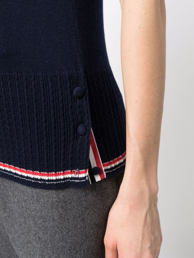 Thom Browne Rwb Stripe-trim Cashmere Top In Blue