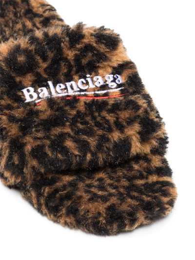 Shop Balenciaga Faux Fur Logo Slides In Black