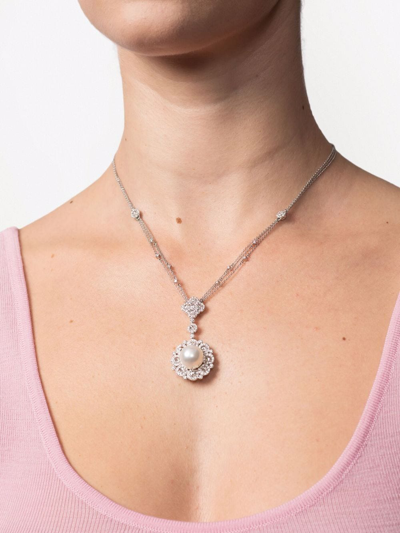 Shop Autore 18kt White Gold Rococo Diamond And Pearl Pendant Necklace In Silver