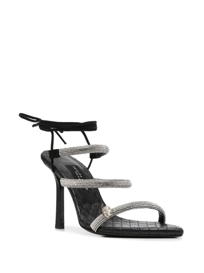 Shop Philipp Plein Crystal-embellished 105mm Strappy Sandals In Black