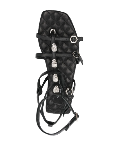 Shop Philipp Plein Skull Crystal-embellished Flat Sandals In Black