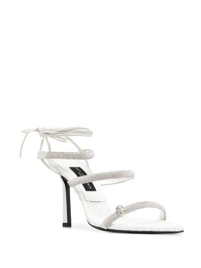 Shop Philipp Plein Crystal-embellished 105mm Strappy Sandals In White