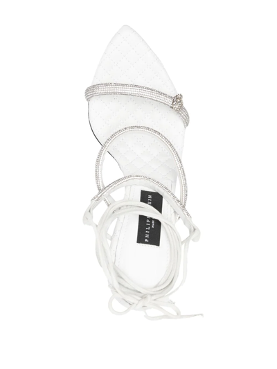 Shop Philipp Plein Crystal-embellished 105mm Strappy Sandals In White