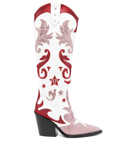 Shop Philipp Plein Cowboy 100mm Rhinestone-mebellihsed Boots In White