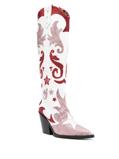 Shop Philipp Plein Cowboy 100mm Rhinestone-mebellihsed Boots In White