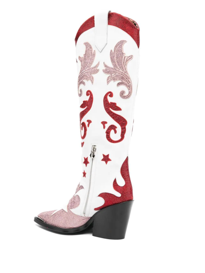 Philipp Plein Cowboy 100mm Rhinestone-mebellihsed Boots In White