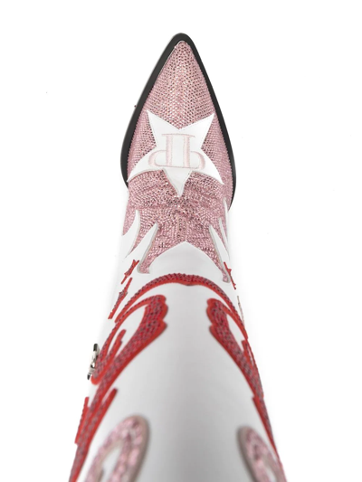 Philipp Plein Cowboy 100mm Rhinestone-mebellihsed Boots In White