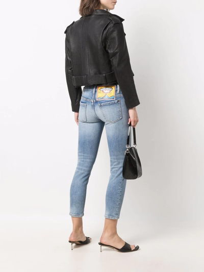 Shop Dsquared2 Logo Patch Cropped Jeans In Blue