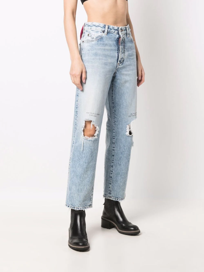 Dsquared2 Distressed Straight-leg Jeans In Blue