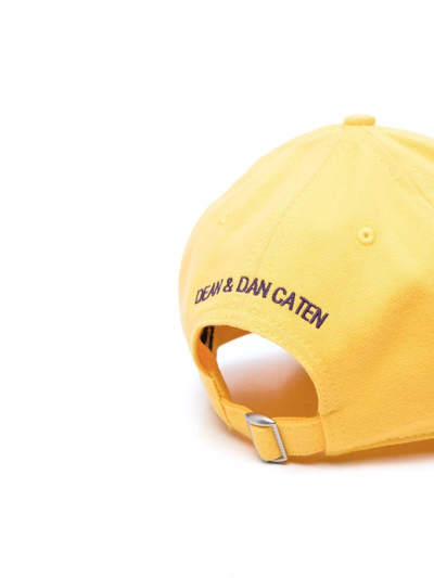 Shop Dsquared2 Embroidered Logo Baseball Cap In Yellow