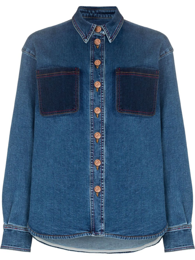 Shop See By Chloé Patch Pockets Denim Shirt In 45g Paloma Blue
