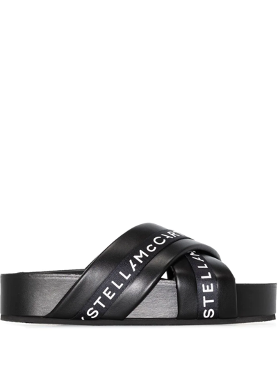 Stella Mccartney Vesta Eco Alt Logo Crisscross Sandals In Black