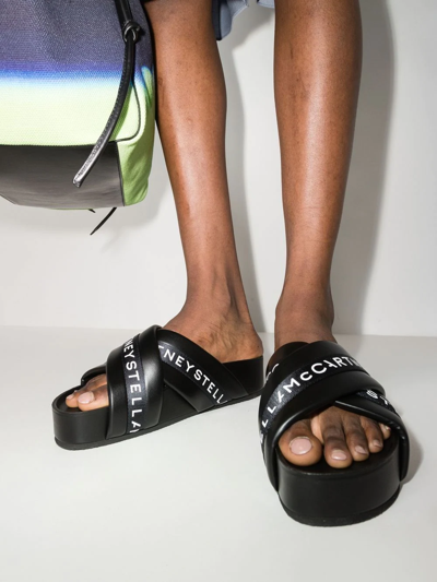 Shop Stella Mccartney Vesta Logo-strap Flat Sandals In Black