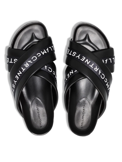 Shop Stella Mccartney Vesta Logo-strap Flat Sandals In Black