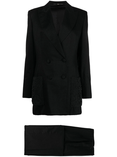 Pre-owned Gianfranco Ferre 1990s Metallic-threading Double-breasted Suit In Black